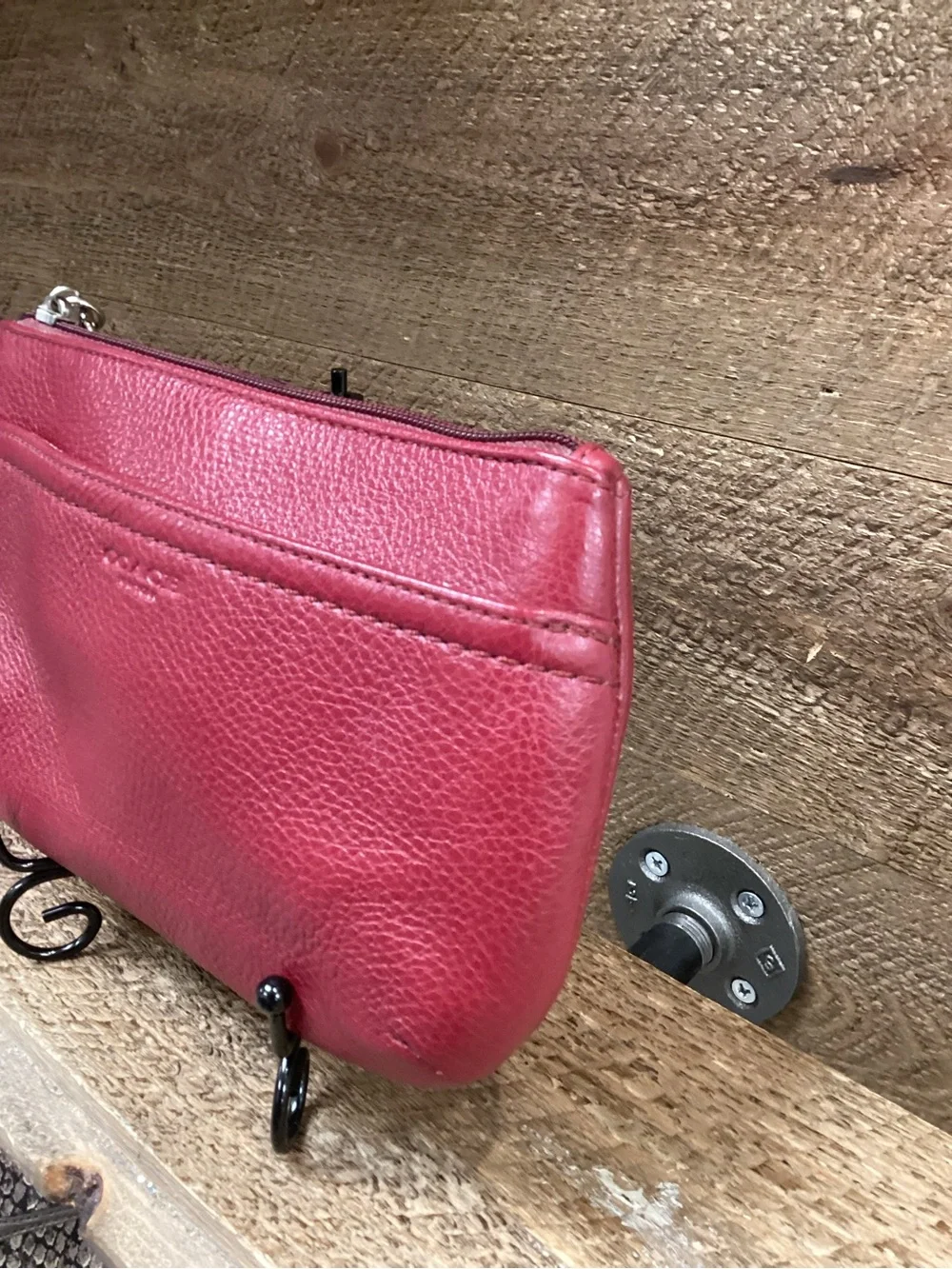 Coach Pebbled Leather Wristlet Clutch Wallet Raspberry Pink Large Zip Pouch